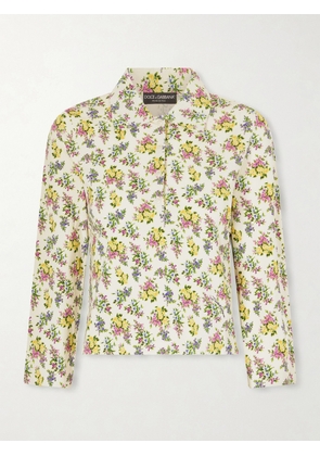 Dolce & Gabbana - Floral-print Ribbed-knit Polo Shirt - Yellow - IT36,IT38,IT40,IT42,IT44,IT46,IT48