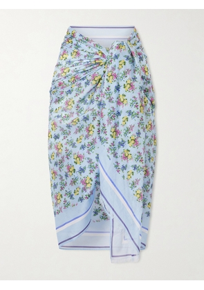 Dolce & Gabbana - Floral-print Fringed Cotton-voile Coverup - Blue - One size