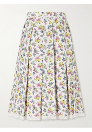 Dolce & Gabbana - Pleated Floral-print Cotton-poplin Midi Skirt - White - IT36,IT38,IT40,IT42,IT44,IT46