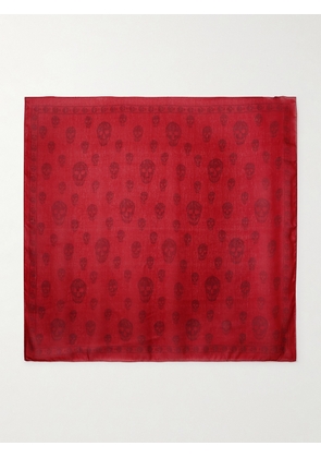 MCQUEEN - Printed Silk-chiffon Scarf - Red - One size