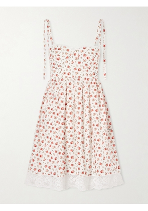 Dolce & Gabbana - Lace-trimmed Floral-print Cotton-blend Poplin Bustier Mini Dress - White - IT36,IT38,IT40,IT42,IT44,IT46,IT48