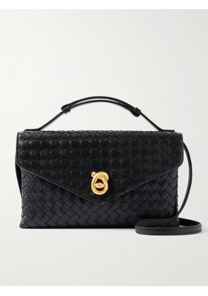 Bottega Veneta - Knot Lock Medium Intrecciato Leather Shoulder Bag - Black - One size