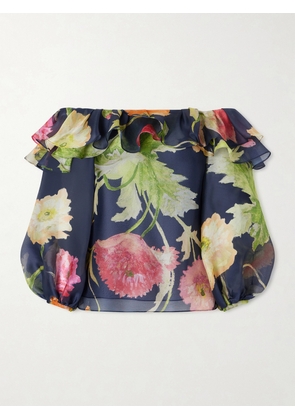 Carolina Herrera - Off-the-shoulder Floral-print Silk-organza Top - Blue - US0,US2,US4,US6,US8,US10