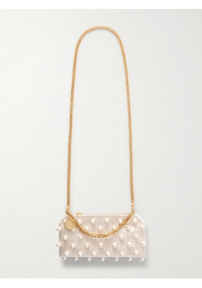 Stella McCartney - Falabella Mini Faux Pearl-embellished Satin Shoulder Bag - Ivory - One size
