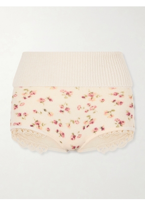Magda Butrym - Lace-trimmed Floral-print Ribbed Wool, Silk And Cashmere-blend Shorts - Cream - FR 34,FR 36,FR 38,FR 40,FR 42