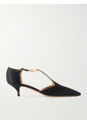 Emme Parsons - Leandra Leather-trimmed Satin Pumps - Black - IT35,IT36,IT36.5,IT37,IT37.5,IT38,IT38.5,IT39,IT39.5,IT40,IT40.5,IT41,IT42