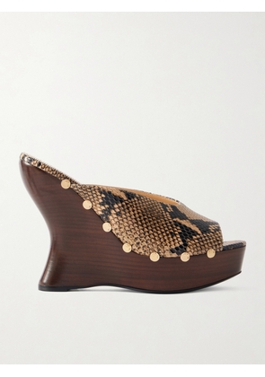 Magda Butrym - Studded Snake-effect Leather Wedge Mules - Animal print - IT35,IT36,IT37,IT38,IT39,IT40,IT41