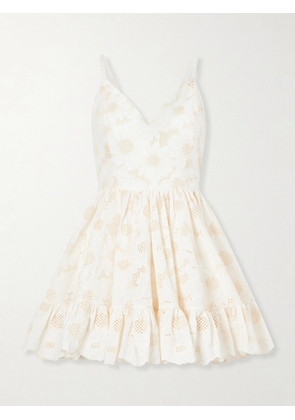 Cristiano Marcheli - Fernanda Open-back Ruffled Broderie Anglaise Cotton Mini Dress - Cream - x small,small,medium,large,x large