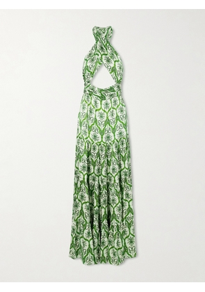 Cristiano Marcheli - Nina Cutout Printed Silk-blend Satin Maxi Dress - Green - x small,small,medium,large,x large