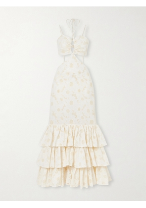 Cristiano Marcheli - Penelope Open-back Cutout Ruffled Tiered Broderie Anglaise Cotton Maxi Dress - Cream - x small,small,medium,large,x large