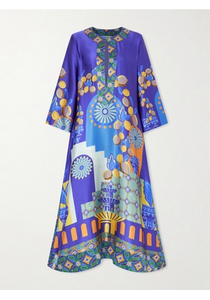 Cristiano Marcheli - Teresa Printed Silk-blend Satin Kaftan - Blue - x small,small,medium,large,x large