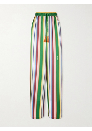 Cristiano Marcheli - Letizia Tasseled Striped Stretch-silk Satin Wide-leg Pants - Multi - x small,small,medium,large,x large