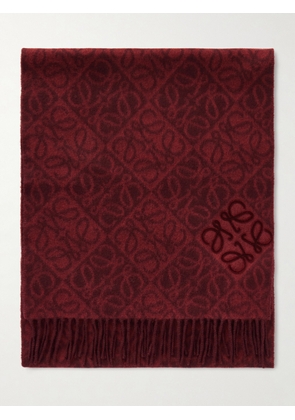 LOEWE - Fringed Wool And Cashmere-blend Jacquard Scarf - Burgundy - One size