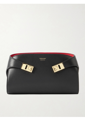 Ferragamo - Hug Embellished Textured-leather Shoulder Bag - Black - One size