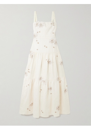 Agua by Agua Bendita - Lima Embellished Appliquéd Tiered Linen Maxi Dress - Off-white - x small,small,medium,large,x large