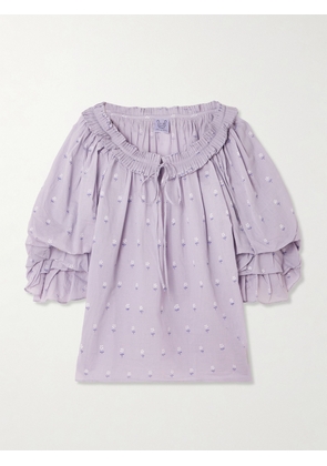 Thierry Colson - Roussia Tie-neck Pleated Printed Cotton-voile Blouse - Purple - x small,small,medium,large,x large