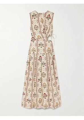 Agua by Agua Bendita - Otoño Andes Embellished Cutout Pleated Printed Cotton Midi Dress - Multi - x small,small,medium,large,x large