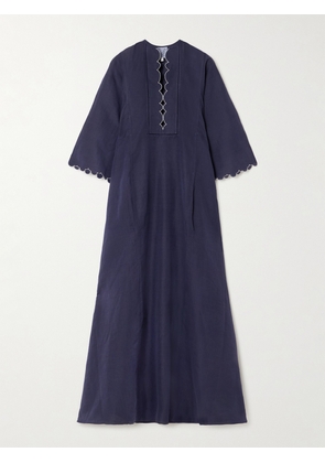 Thierry Colson - Rachel Embroidered Cotton And Linen-blend Maxi Dress - Blue - x small,small,medium,large,x large