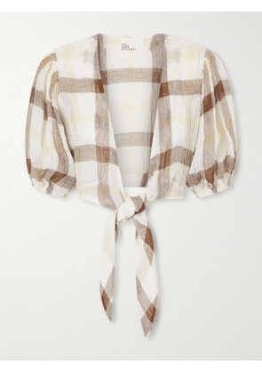 Lisa Marie Fernandez - Pouf Cropped Checked Linen-blend Crepon Blouse - Multi - 1,2,3,4
