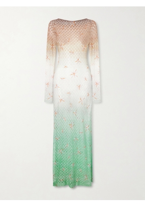Missoni - Open-back Dégradé Embroidered Metallic Crochet-knit Maxi Dress - Green - IT36,IT38,IT40,IT42,IT44,IT46,IT48