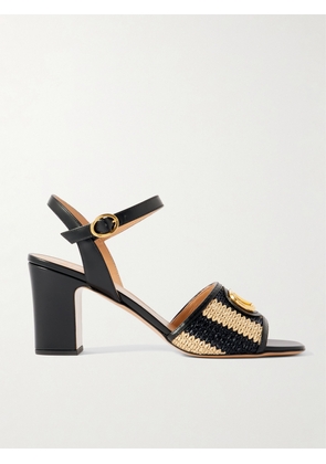 Valentino Garavani - Vlogo Signature 75 Embellished Leather-trimmed Striped Raffia Sandals - Black - IT35,IT35.5,IT36,IT36.5,IT37,IT37.5,IT38,IT38.5,IT39,IT39.5,IT40,IT40.5,IT41,IT42