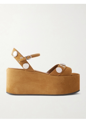 Valentino Garavani - Nellcôte Embellished Suede Platform Sandals - Brown - IT36,IT37,IT38,IT39,IT40,IT41