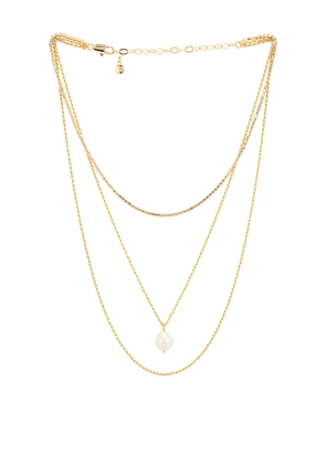 Ettika Layered Pearl Pendant Necklace in Metallic Gold.