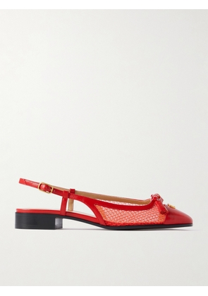 Valentino Garavani - Valet Du Roi Tasseled Leather And Mesh Slingback Ballet Flats - Red - IT36,IT36.5,IT37,IT37.5,IT38,IT38.5,IT39,IT39.5,IT40,IT40.5,IT41,IT42