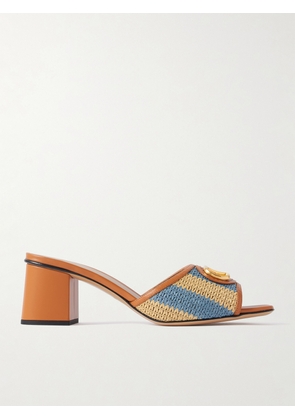 Valentino Garavani - Vlogo Signature 60 Leather-trimmed Striped Raffia Mules - Blue - IT35,IT36,IT36.5,IT37,IT37.5,IT38,IT38.5,IT39,IT39.5,IT40,IT40.5,IT41,IT42