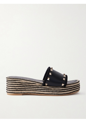 Valentino Garavani - Rockstud Leather Platform Espadrille Slides - Black - IT35,IT36,IT37,IT38,IT39,IT40,IT41,IT42