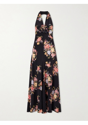 Rodarte - Floral-print Silk-crepe Halterneck Gown - Black - US0,US2,US4,US6,US8,US10,US12