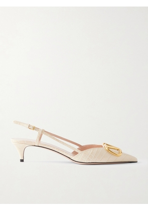 Valentino Garavani - Vlogo 40 Embellished Croc-effect Leather Slingback Pumps - Cream - IT36,IT36.5,IT37,IT37.5,IT38,IT38.5,IT39,IT39.5,IT40,IT40.5,IT41