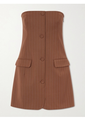 Jean Paul Gaultier - Strapless Pinstriped Wool-blend Twill Mini Dress - Brown - FR 34,FR 36,FR 38,FR 40,FR 42,FR 44