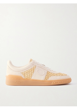 Valentino Garavani - Upvillage Raffia-trimmed Suede Sneakers - Cream - IT35,IT36,IT37,IT37.5,IT38,IT38.5,IT39,IT40,IT40.5,IT41