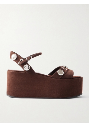 Valentino Garavani - Nellcôte 65 Embellished Suede Platform Sandals - Brown - IT35,IT36,IT37,IT38,IT39,IT40,IT41,IT42