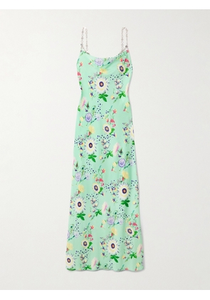 RABANNE - Chain-embellished Floral-print Satin Midi Dress - Green - FR 34,FR 36,FR 38,FR 40,FR 42,FR 44