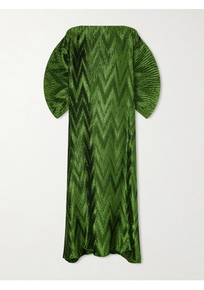 Dima Ayad - Metallic Plissé-satin Gown - Green - XS/S,M/L,XL/2XL,3XL/4XL