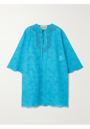 Valentino Garavani - Tie-detailed Broderie Anglaise Cotton Mini Dress - Blue - IT36,IT38,IT40,IT42,IT44,IT46