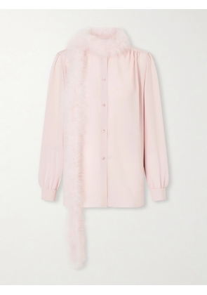 Valentino Garavani - Feather-trimmed Silk Crepe De Chine Blouse - Pink - IT36,IT38,IT40,IT42,IT44,IT46,IT48