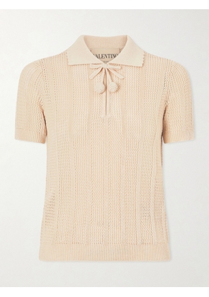 Valentino Garavani - Pointelle-knit Cotton Polo Shirt - Cream - xx small,x small,small,medium,large,x large