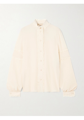 Valentino Garavani - Lace-trimmed Silk Crepe De Chine Blouse - Cream - IT36,IT38,IT40,IT42,IT44,IT46,IT48