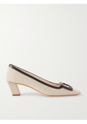 Roger Vivier - Belle Vivier 45 Leather-trimmed Canvas Pumps - Cream - IT35,IT36,IT36.5,IT37,IT37.5,IT38,IT38.5,IT39,IT39.5,IT40,IT40.5,IT41,IT41.5,IT42