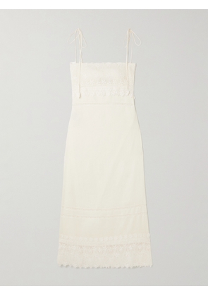 Valentino Garavani - Corded Lace-trimmed Linen Midi Dress - Cream - IT36,IT38,IT40,IT42,IT44,IT46