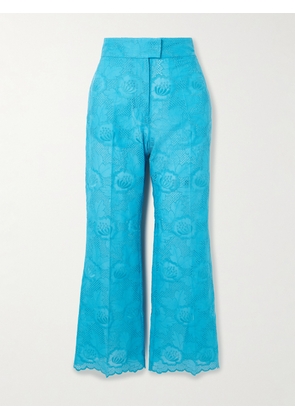 Valentino Garavani - Broderie Anglaise Cotton Bootcut Pants - Blue - IT36,IT38,IT40,IT42,IT44,IT46,IT48,IT50