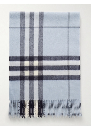 Burberry - Fringed Checked Cashmere Scarf - Blue - One size