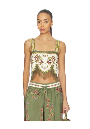 Agua Bendita Aida Crop Top in Olive,White.