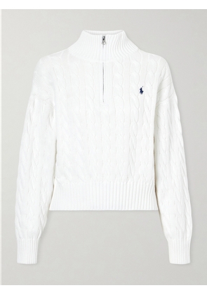 Polo Ralph Lauren - Embroidered Cable-knit Cotton Half-zip Sweater - White - xx small,x small,small,medium,large,x large