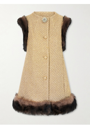 Valentino Garavani - Embellished Shearling-trimmed Metallic Tweed Vest - Gold - IT36,IT38,IT40,IT42,IT44