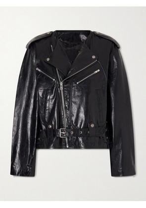 R13 - Belted Embellished Leather Biker Jacket - Black - x small,small,medium,large