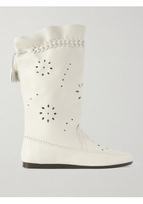 Isabel Marant - Welky Laser-cut Textured-leather Boots - White - FR36,FR37,FR38,FR39,FR40,FR41